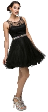 Illusion Sweetheart Neck Short Tulle Homecoming Party Dress in Black