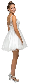 Illusion Sweetheart Neck Short Tulle Homecoming Party Dress in Off White