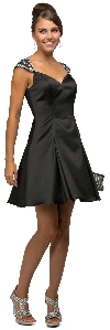 Main image of Jeweled Cap Sleeves Flared Short Homecoming Party Dress