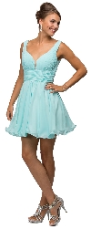 Main image of V-Neck Ruched Bodice Short Homecoming Bridesmaid Dress