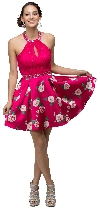 Lace Halter Top Floral Print Skirt Short Homecoming Dress in an alternative image