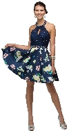 Main image of Lace Halter Top Floral Print Skirt Short Homecoming Dress