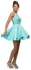 Lace Bodice Beaded Waist Short Homecoming Graduation Dress in Mint