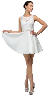 Lace Bodice Beaded Waist Short Homecoming Graduation Dress in Off White