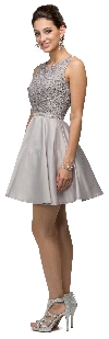 Main image of Lace Bodice Beaded Waist Short Homecoming Graduation Dress
