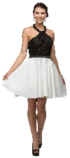 Main image of Halter Lace Top Beaded Neck Short Homecoming Party Dress