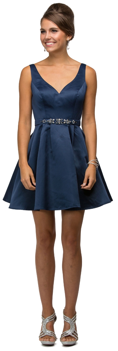 V-Neck Fit & Flare Short Homecoming Party Dress