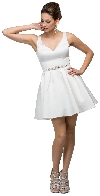 V-Neck Fit & Flare Short Homecoming Party Dress in Off White