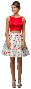 Main image of Cherry Print Short Two Piece Party Homecoming Dress