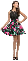 Lace Top Floral Skirt Short Homecoming Party Dress in an alternative image