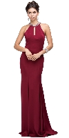 Main image of Jeweled Collar Cut Out Back Long Jersey Prom Dress