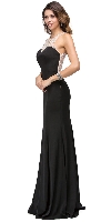Rhinestones Mesh Neck & Back Long Formal Prom Dress in Black