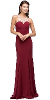 Rhinestones Mesh Neck & Back Long Formal Prom Dress in Burgundy