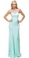 Main image of Rhinestones Mesh Neck & Back Long Formal Prom Dress