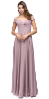 Cold Shoulder Beaded Waist Long Bridesmaid Prom Dress in Mocha