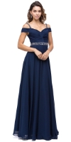 Cold Shoulder Beaded Waist Long Bridesmaid Prom Dress in Navy