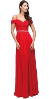 Main image of Cold Shoulder Beaded Waist Long Bridesmaid Prom Dress