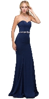 Sweetheart Neck Rhinestones Waist Long Jersey Prom Dress in Navy