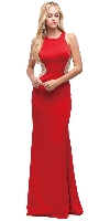 Embellished Mesh Accent Racerback Long Evening Prom Dress in Red