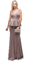 Main image of Deep V-Neck Peplum Bodice Long Formal Prom Dress