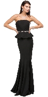 Main image of Strapless Peplum Top Rhinestones Waist Long Prom Dress