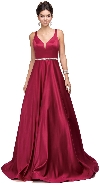 Main image of V-Neck Bejewel Waist Floor Length Puffy Prom Pageant Dress