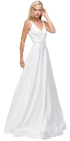 V-Neck Bejewel Waist Floor Length Puffy Prom Pageant Dress in Off White