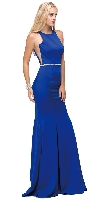 Main image of Scoop Neck Bejeweled Waist Racerback Long Prom Dress