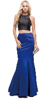 Short Top Long Ruffled Back Skirt Two Piece Prom Dress in Royal Blue