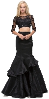 Main image of Floral Mesh Crop Top Mermaid Skirt Two Piece Prom Dress