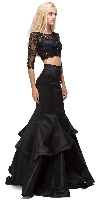 Floral Mesh Crop Top Mermaid Skirt Two Piece Prom Dress in an alternative image