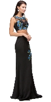 Main image of Floral Applique Mesh Top Two Piece Long Prom Dress