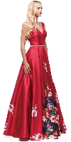 Main image of V-Neck Floral Print Rhinestones Waist A-line Long Prom Dress