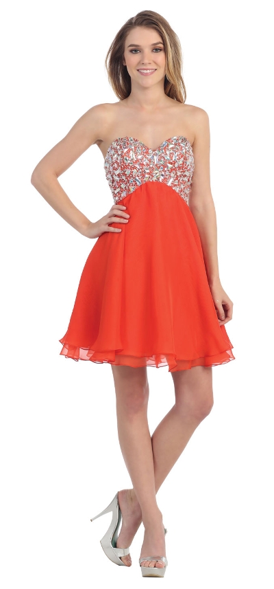 Strapless Bejeweled Bodice Short Party Prom Dress