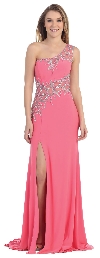 Main image of One Shoulder Web Beaded Pattern Long Prom Pageant Dress