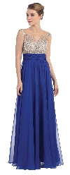 Bejeweled Mesh Bust Long Prom Pageant Dress in Royal Blue