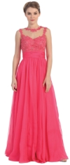 Main image of Floral Lace Bust Full Length Formal Prom Dress