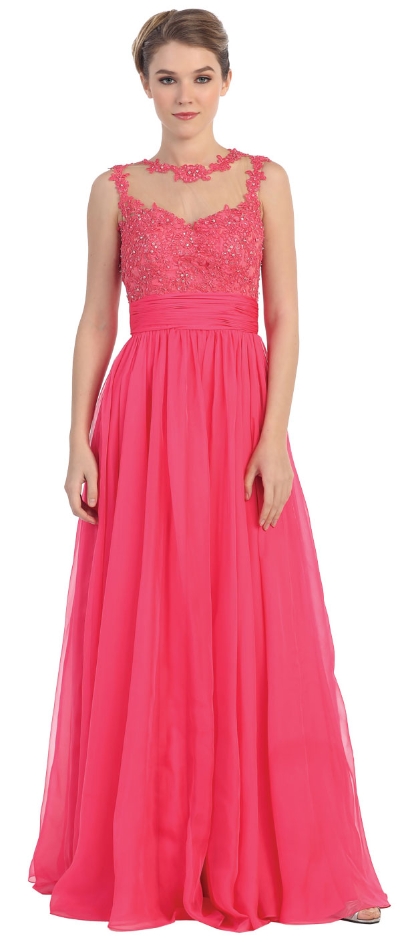 Floral Lace Bust Full Length Formal Prom Dress