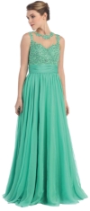 Floral Lace Bust Full Length Formal Prom Dress in Green