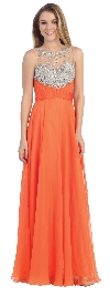 Rhinestones Mesh Bust Long Prom Pageant Dress in Orange