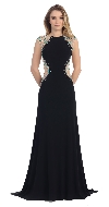 Mesh Rhinestones Bodice Floor Length Prom Pageant Dress in Black