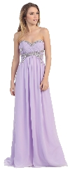 Strapless Empire Beaded Bust Long Formal Evening Dress in Lilac
