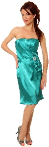 Main image of Pleated Bodice Cocktail Dress with Sash and Brooch Applique