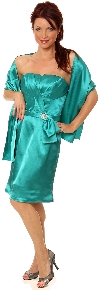 Pleated Bodice Cocktail Dress with Sash and Brooch Applique in alternative image