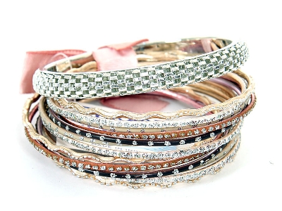 Set of 14 Silver Accented Bangle Bracelets