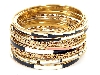 Main image of Set of 14 Gold Accented Black/Ivory Bangle Bracelets