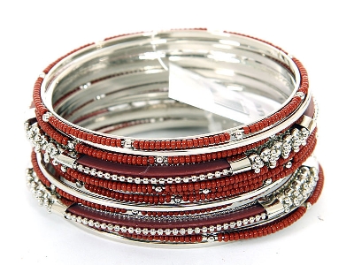Set of 12 Brown/Silver Colored Bangle