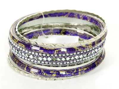 Set of 7 Purple/Silver Bangles Bracelets