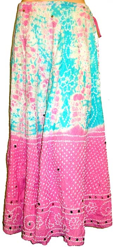 Tie & Dye Long Sequined Skirt with Drawstring