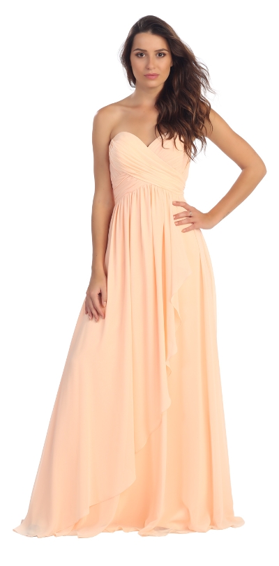 Strapless Crossed Bodice Wrap Skirt Formal Bridesmaid Dress